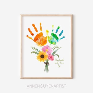 Muttertag Handwerk Handabdruck Kunst Geburtstag Aktivität Blumenstrauß Oma Blume DIY Kinder Kleinkind Baby druckbares Andenken Bild 4