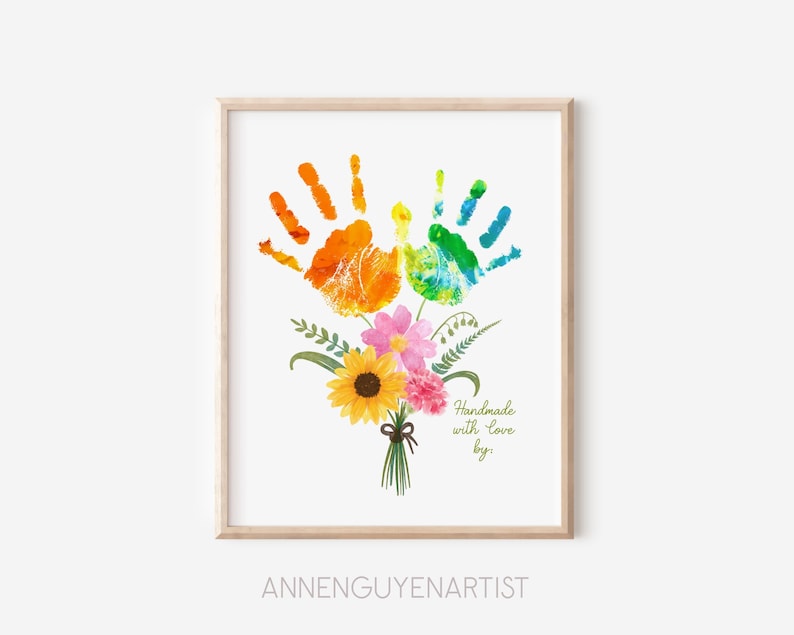 Muttertag Handwerk Handabdruck Kunst Geburtstag Aktivität Blumenstrauß Oma Blume DIY Kinder Kleinkind Baby druckbares Andenken Bild 4