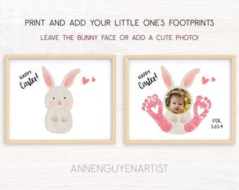 Happy Easter handprint art footprint Spring bunny babies photo DIY gift keepsake craft activity kids children toddler baby preschool daycare