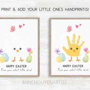 Happy Easter handprint art footprint little chick Spring DIY gift keepsake craft activity kids children toddler baby preschool daycare image 2