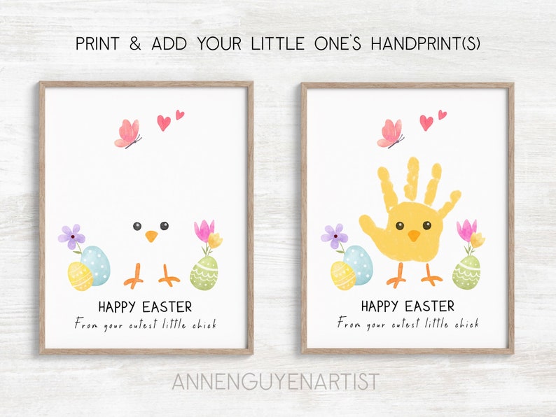 Happy Easter handprint art footprint little chick Spring DIY gift keepsake craft activity kids children toddler baby preschool daycare image 2