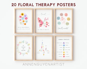 20 Affiches de bureau de thérapie bundle floral calme Calming corner thérapeute conseil santé mentale enfants école psychologue wall art imprimable