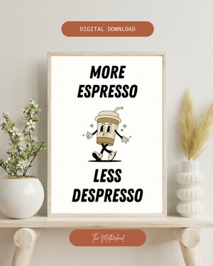 Ogyormpi Décoration Murale Rétro Café Avec Citations « More Espresso Less Depress » - Joli Dortoir - 61 X 91,4 Cm - Sans Cadre