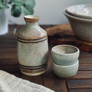 Handmade Blue Sake Set with Ginkgo Carvings / Handmade Sake Set/ Ceramic Serving Set / IN STOCK