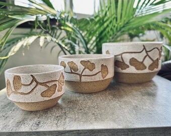 Set of 3 Nesting White Planters / White Ginkgo Planters / Small Pottery Planters / Unique Pottery Gift / Ceramic Handmade Planters /IN STOCK