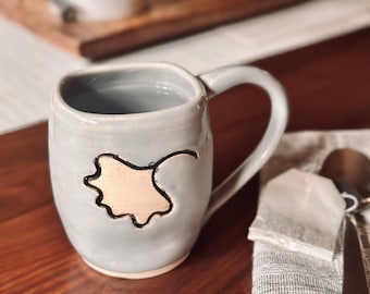 Gray Ginkgo 8 oz Mug / Tea Mug / Coffee Mug / Handmade Pottery Mug / Gift For Tea & Coffee Lovers IN STOCK