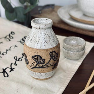 Handmade Sake Set with Ginkgo Carvings / Handmade Sake Set/ Ceramic Serving Set / IN STOCK