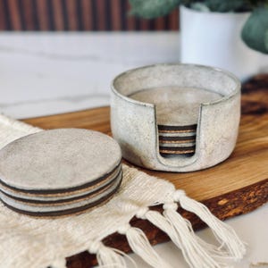 Handmade Stoneware Coaster Set of 6 with Holder / Handmade Pottery Gift / IN STOCK