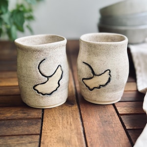 Cream 6oz Wine Tumbler Set / Ginkgo Wine Tumblers / Handmade Whiskey Tumbler / Ceramic Water Cup / Unique Pottery Gift /IN STOCK