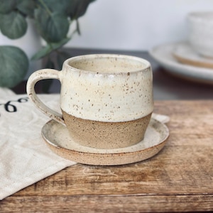 Single Handmade Espresso Cup with Matching Saucer / Brown Stoneware Espresso Cup / Unique Pottery Gift / IN STOCK