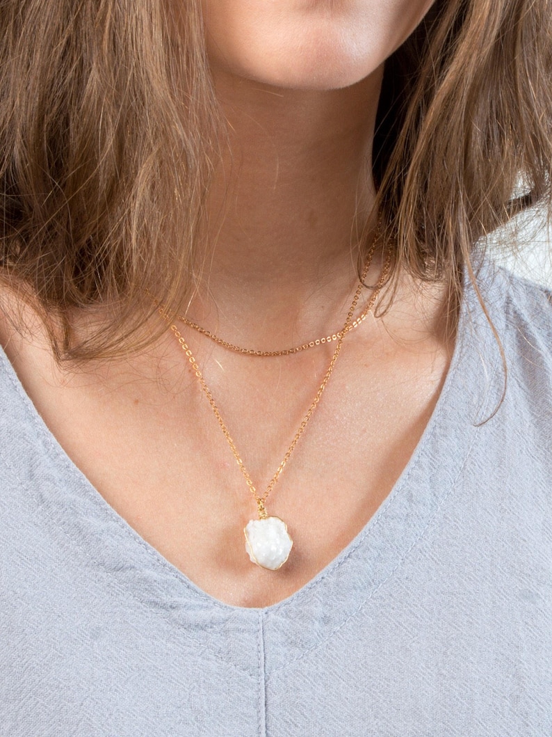 Quartz Druzy crystal necklace layered short