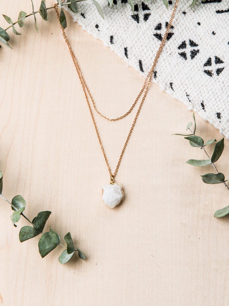 Quartz Druzy crystal necklace layered short
