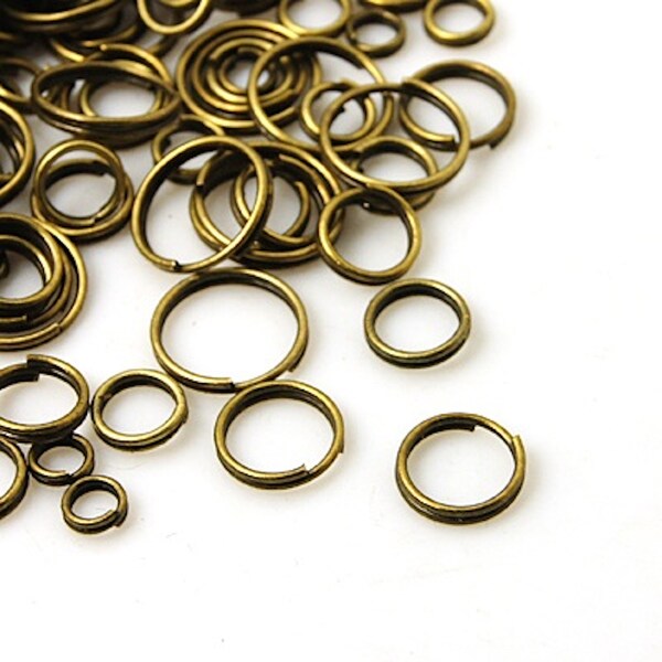 Anneaux doubles, anneaux de saut à double boucle, taille mixte, sans nickel, bronze antique, environ 4~10 mm de diamètre