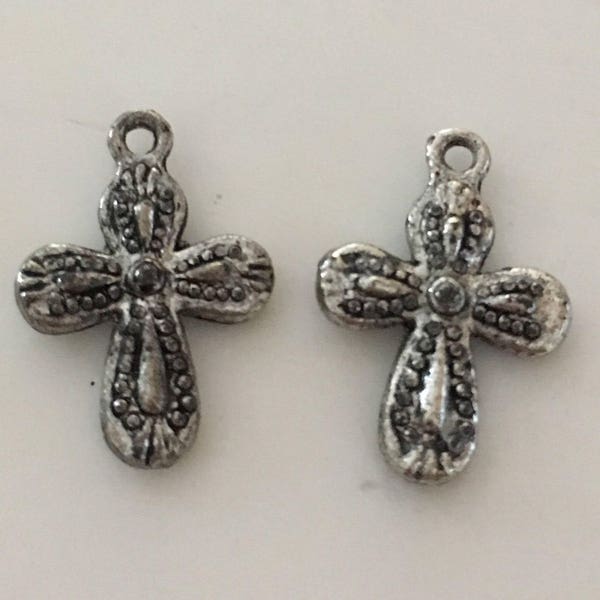 10 Pendentifs/breloques croix metal argenté