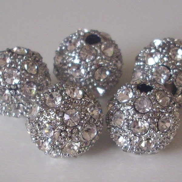 5 Perles en métal  et strass 12 mm