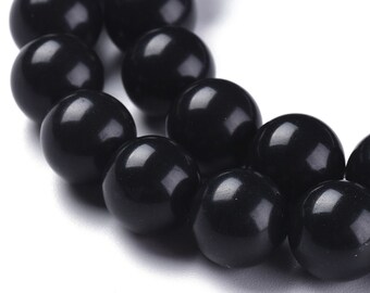 25 Natural black stone beads - 8 mm