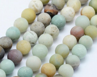 60 round frosted pearls AMAZONITE 6mm