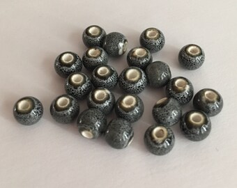 30 round grey porcelain beads 6 mm -