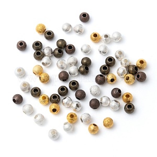 200 Perles en métal dépoli 4 mm - mélange de couleur