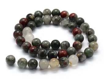 25 afrikanische Perlen „Blutperlen“ Heliotrop 8 mm – natur