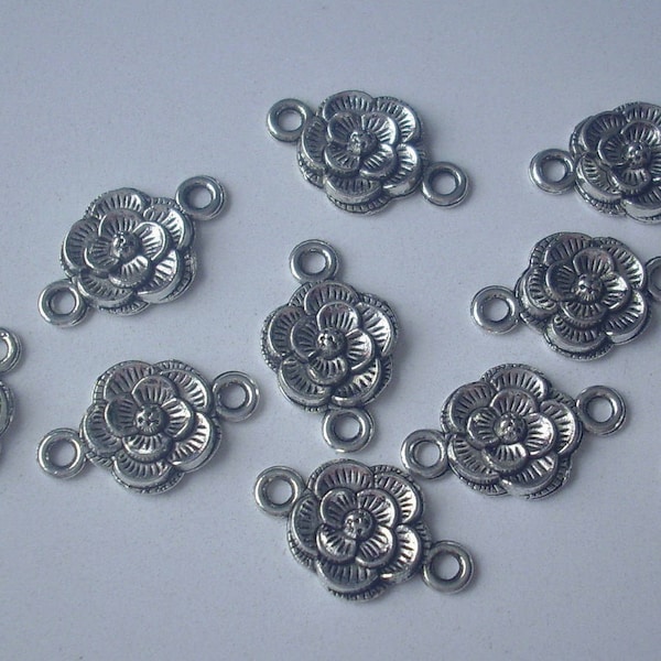 10 entre-deux "fleur" argenté - 20x12 mm -