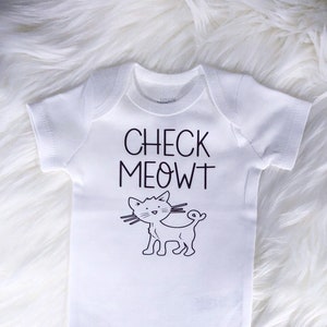 Check Meowt Funny Cat Bodysuit, Baby Shower, Baby Gift, Cat Lover, Cat Bodysuit, Cat Shirt, Funny Bodysuit, Baby Girl, Cat Baby Bodysuit