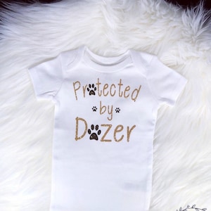 Personalized Dog Bodysuit, Protected By, Dog Onesie®, dog lover, Custom Onesie®, baby boy, Baby Shower, Baby Gift, baby girl Onesie®