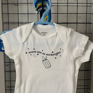 Meet Me at Midnight Baby Onesie® | White Gerber Bodysuit | Funny Night Feeding Baby Outfit | Newborn Shower Gift | Starry Bottle Graphic
