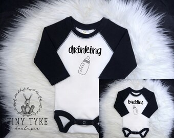Twin Set Onesies®, Drinking Buddies Onesie®, twins, baby shower, baby gift, funny Bodysuit, Matching Set Onesies®