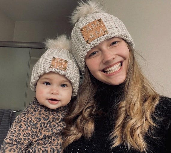 Handmade Crochet Mama & Mini Beanie Set, Matching Mommy and  display picture 3