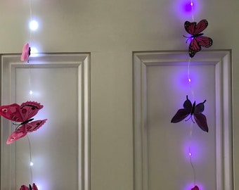 Purple butterfly fairy led magnetic lights, Butterfly Lights String Garland, 20 led lights
