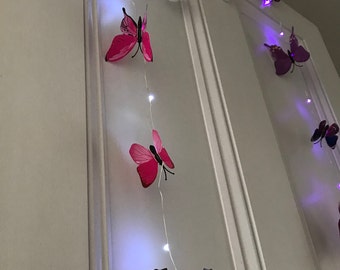 Extra lange rosa Schmetterlinge Fee LED-Magnetlichter, Butterfly Lights String Garland, 30 LED-Lichter