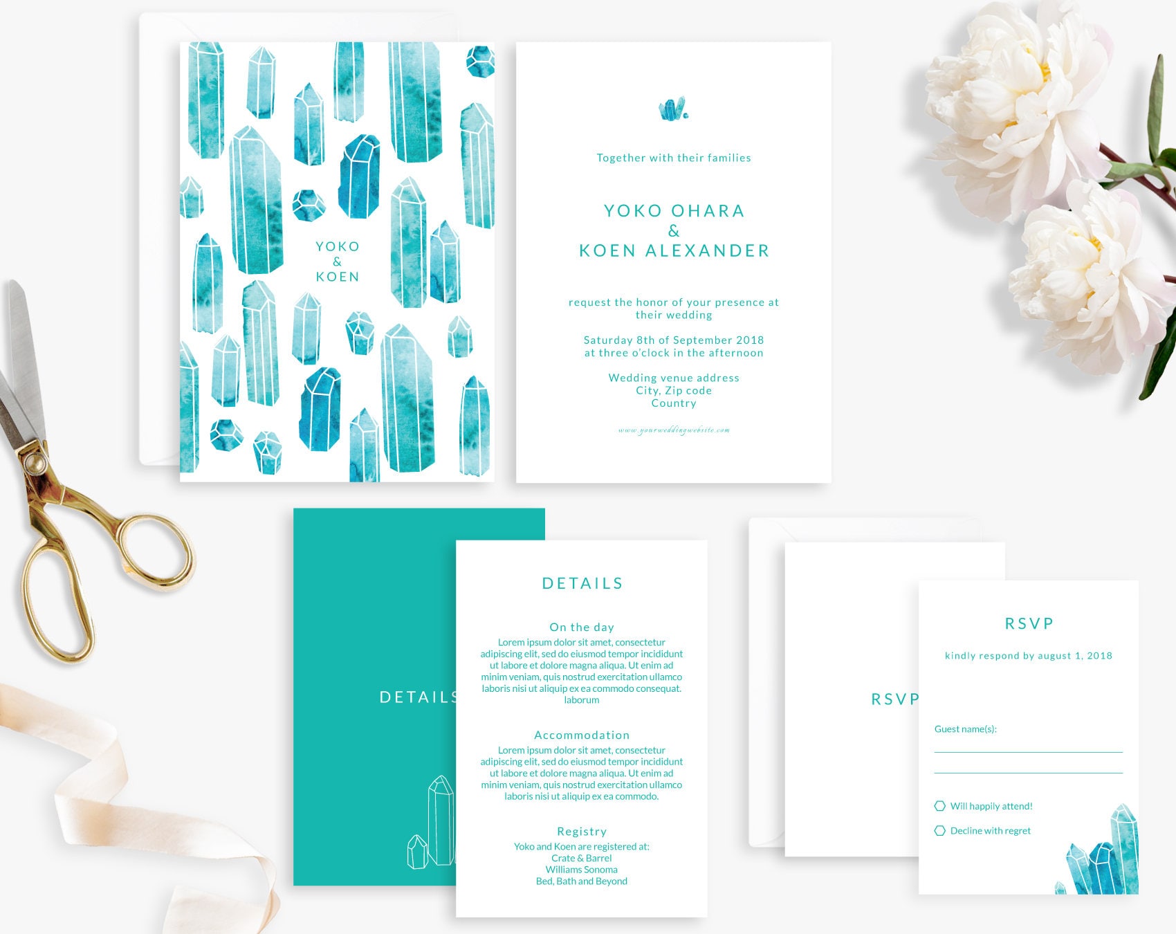 Wedding Invitation Suite, Printable Wedding Invitation, Crystal Wedding ...