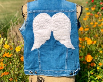 Women's Denim Vest with Angel Wings