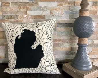 Michigan State Pillow, Black and Cream Pattern, Wooden Button