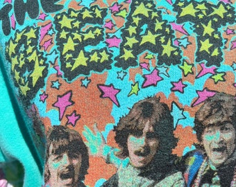 Green Fab Four Sweatshirt with Vintage Quilt Bell Sleeves/Repurposed/Women’s Medium
