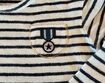 Toddler Striped Shirt with Vintage Military Patches, Size 2-3