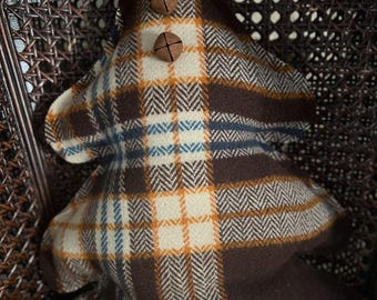 Large Upcycled Plaid Wool Christmas Tree Pillow with Jingle Bells