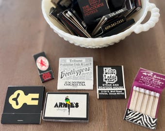 Vintage Matchbooks in Black Tones, Set of 12