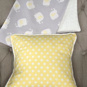 Yellow and Grey Elephant Nursery Decor/Pillow and Runner Set