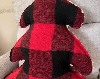 Large Buffalo Plaid Wool Christmas Tree Pillow – upcycled wool- Holiday Decor