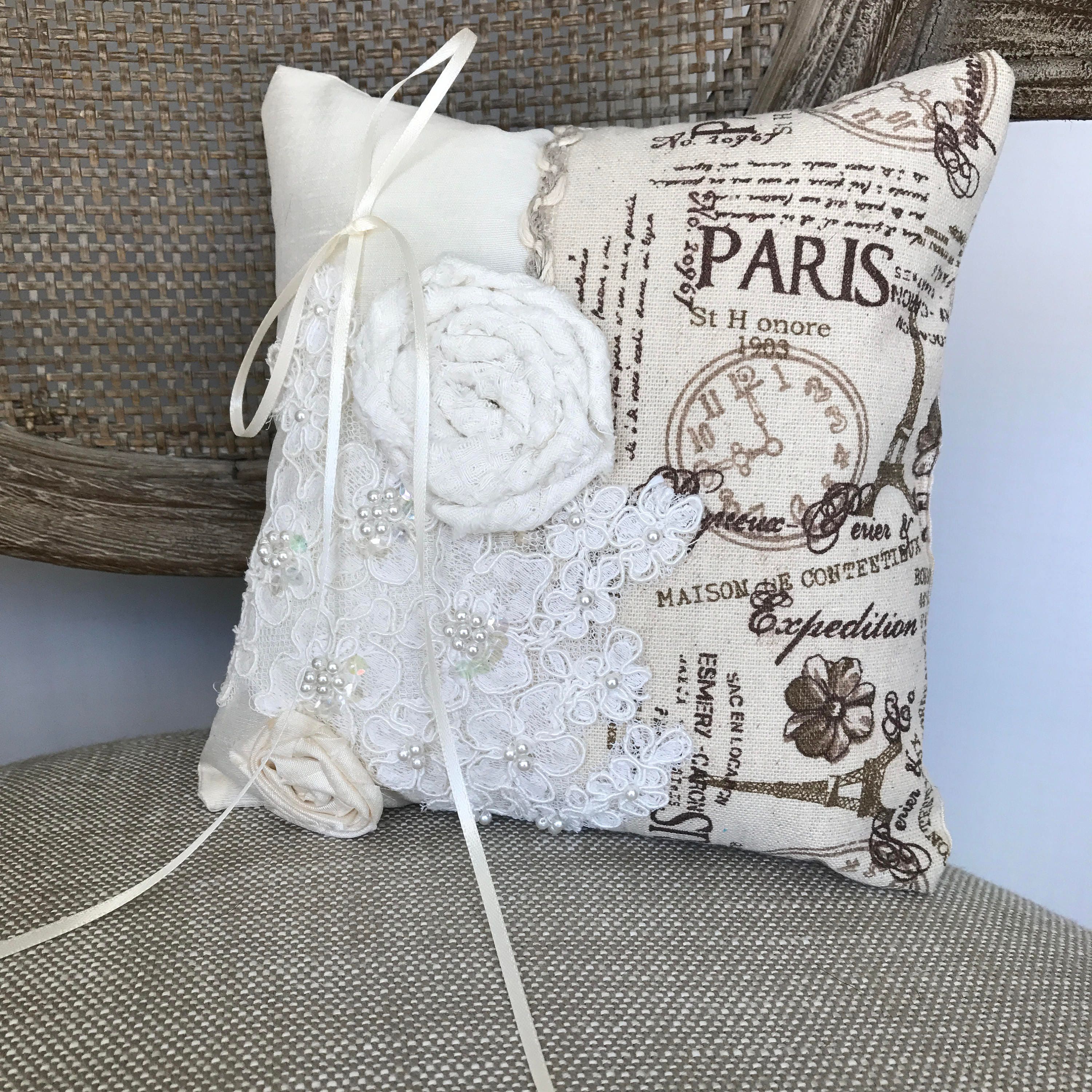 Wedding Ring Bearer Pillow 8x8 Natural Cotton Canvas with Jute Bow