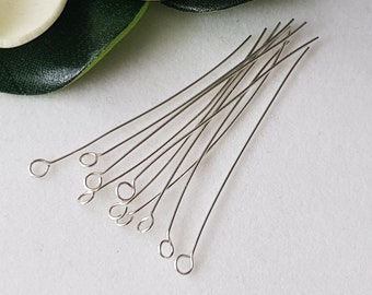 Handmade Sterling Silver Eye Pins 40mm 24 Gauge - 10pc Pack