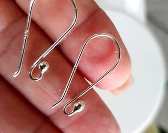 Handmade Argentum 940 Sterling Silver Ear Hooks: 25mm Shepherd Hook Style