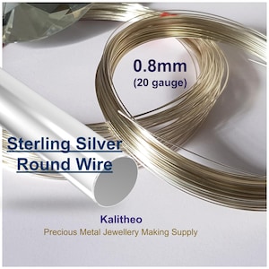 May include: A coil of 0.8mm (20 gauge) sterling silver round wire. The wire is silver in color and is coiled neatly. The text "Sterling Silver Round Wire" and "0.8mm (20 gauge)" is visible in the image.