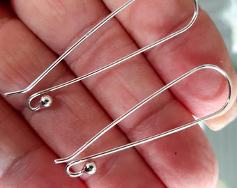 Handmade Argentum 940 Sterling Silver Ear Hooks: 40mm Shepherd Hook Style