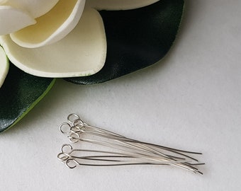 Sterling Silver Eye Pins: Handmade Jewelry Findings, 30mm 24 Gauge (10pc)