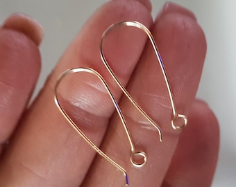 9ct Real Yellow Gold Long Earring Hooks Handmade Quality Findings | Australian Seller | YG9-123EH-1
