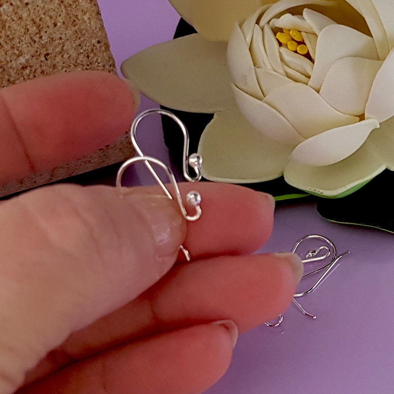 Handmade Argentum 940 Sterling Silver Ear Hooks: Shepherd Hook Style image 5