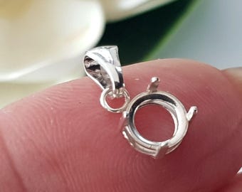 Sterling Silver 925 Basket Setting Pendant Bail: Gemstone Cabochon DIY